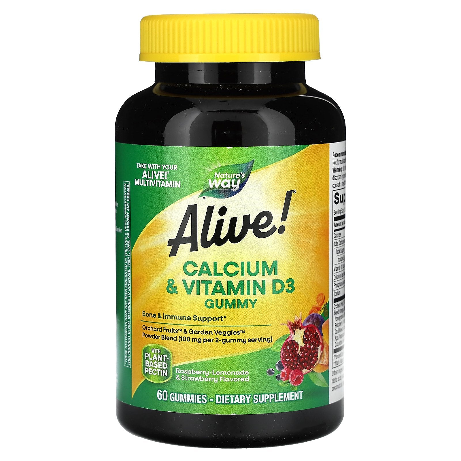 Nature's Way, Alive! Calcium & Vitamin D3 Gummy, Raspberry-Lemonade & Strawberry, 60 Gummies