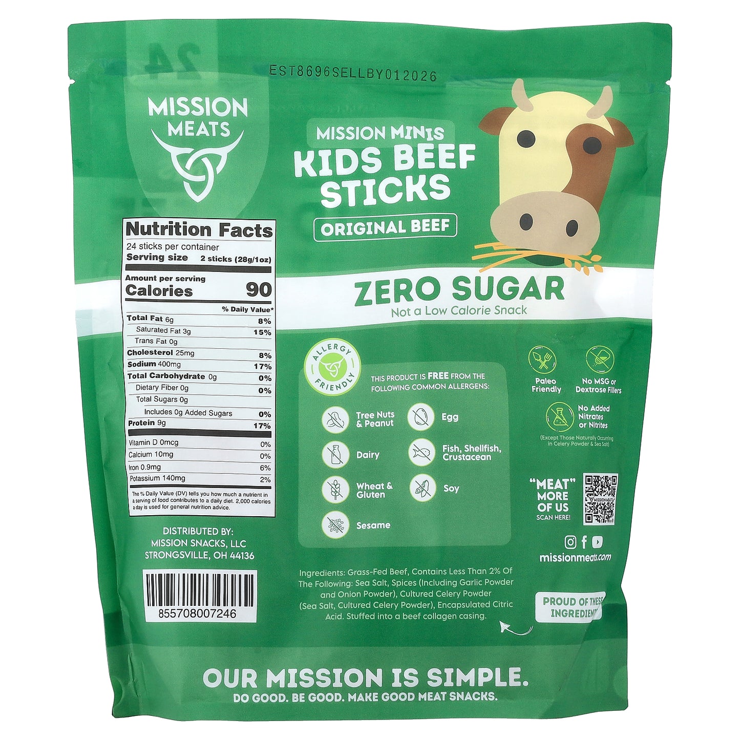 Mission Meats, Mission Minis, Kids Beef Sticks, Original Beef, 24 Sticks, 0.5 oz Each