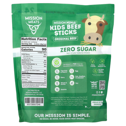 Mission Meats, Mission Minis, Kids Beef Sticks, Original Beef, 24 Sticks, 0.5 oz Each