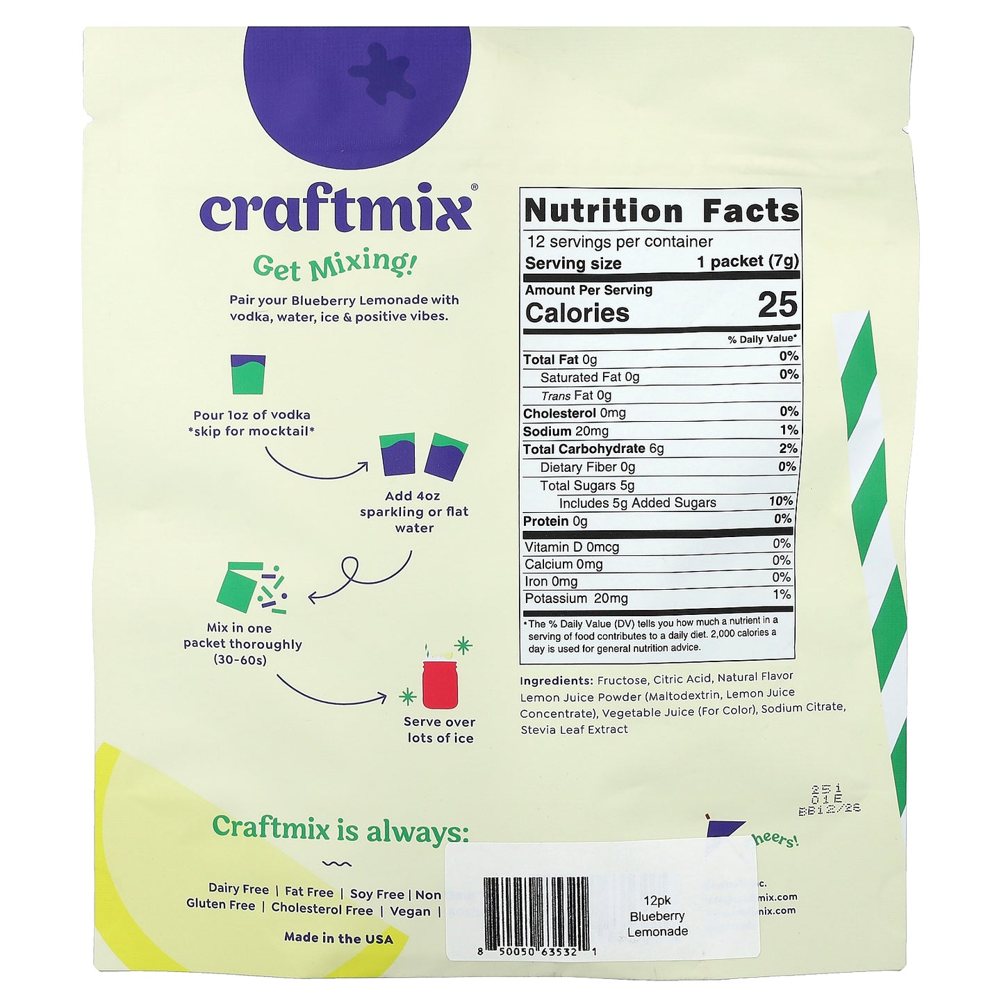 Craftmix, Blueberry Lemonade, 12 Packets, 0.25 oz (7 g) Each