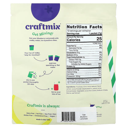 Craftmix, Blueberry Lemonade, 12 Packets, 0.25 oz (7 g) Each