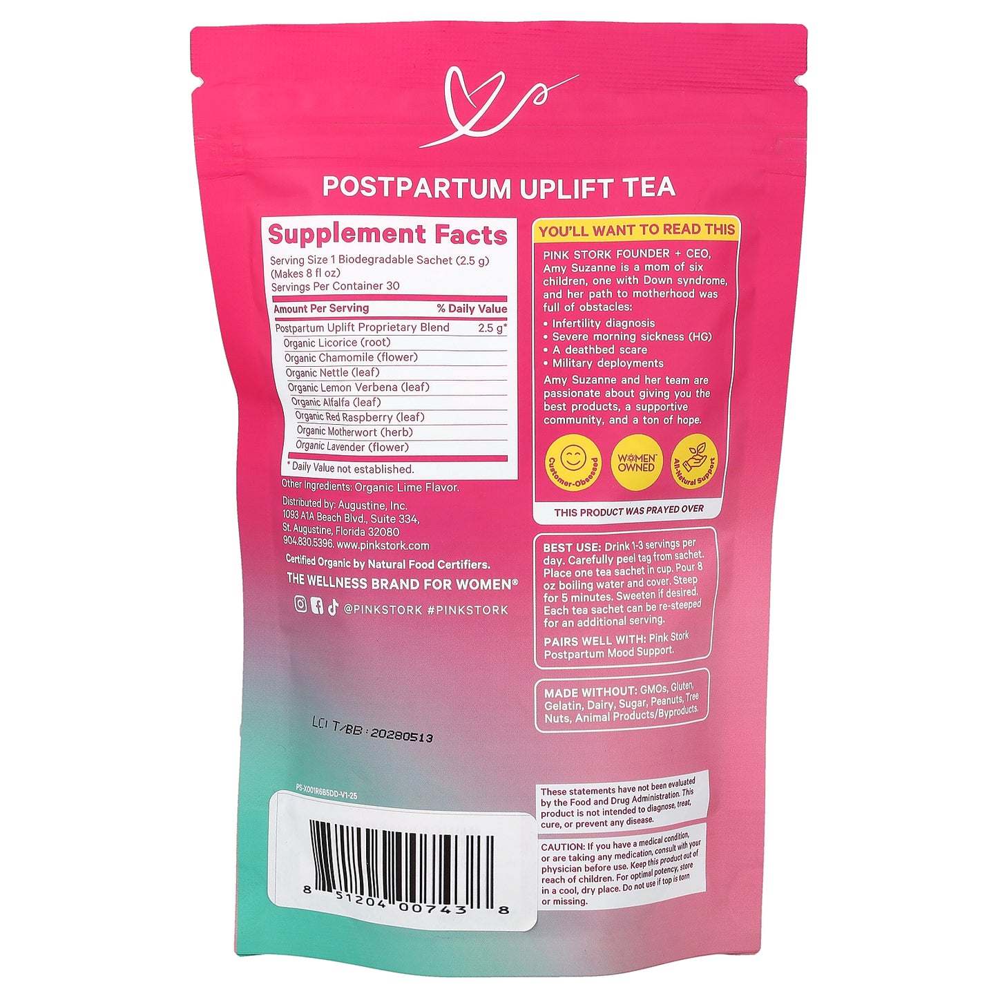 Pink Stork, Postpartum Uplift Tea, Refreshing Lime, 15 Sachets, 1.3 oz (37.5 g)