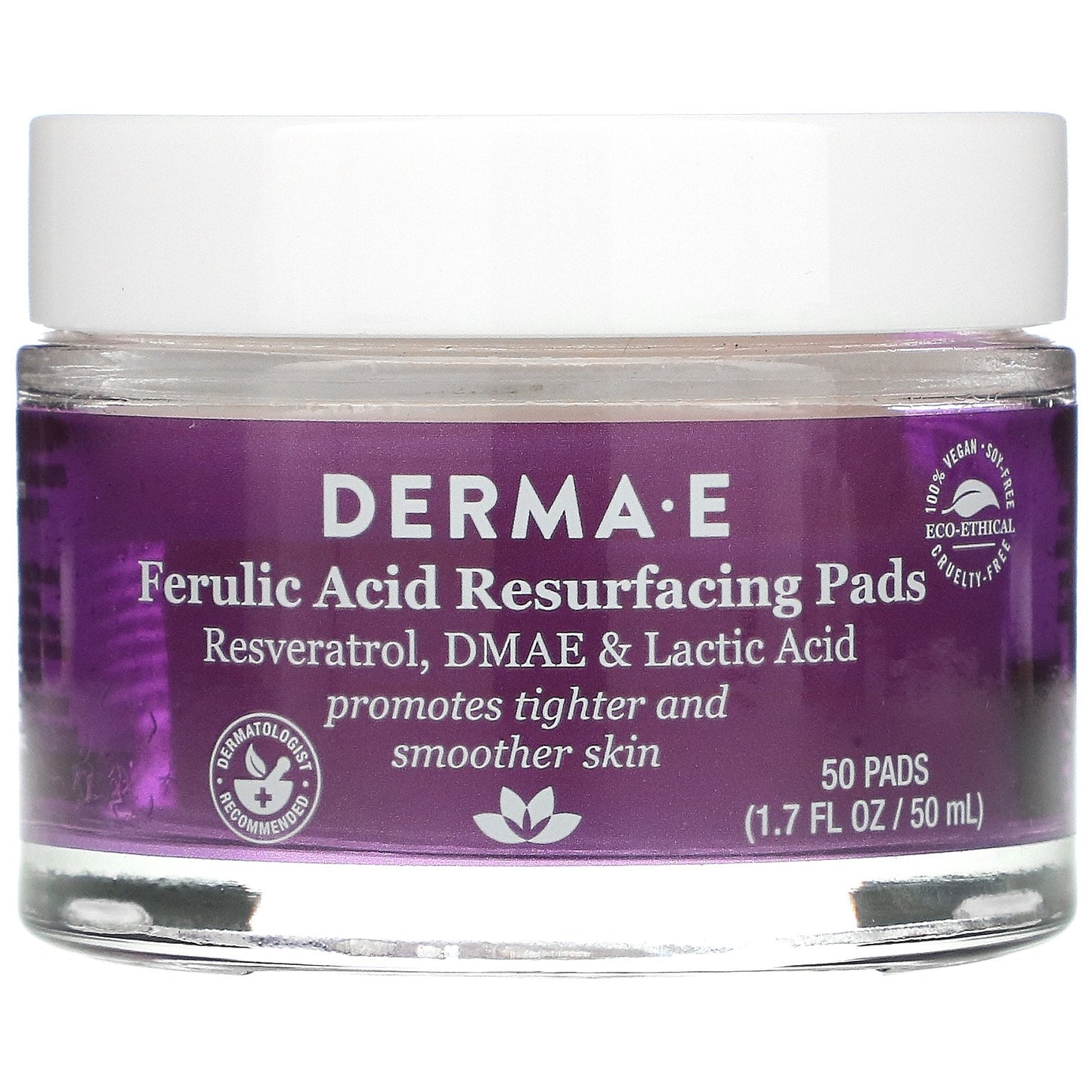 DERMA E, Ferulic Acid Resurfacing Pads, 50 Pads, 1.7 fl oz (50 ml)