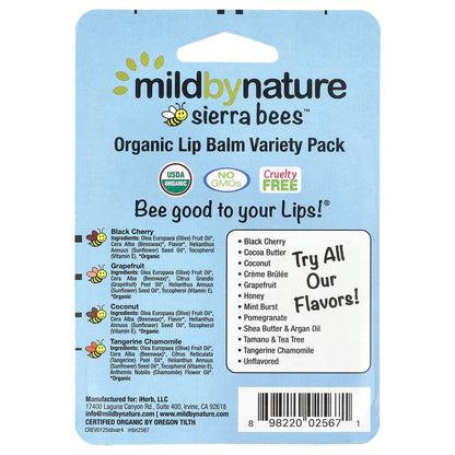 Mild By Nature, Sierra Bees™, Organic Lip Balms, Variety Pack, 4 Pack, 0.15 oz (4.25 g) Each