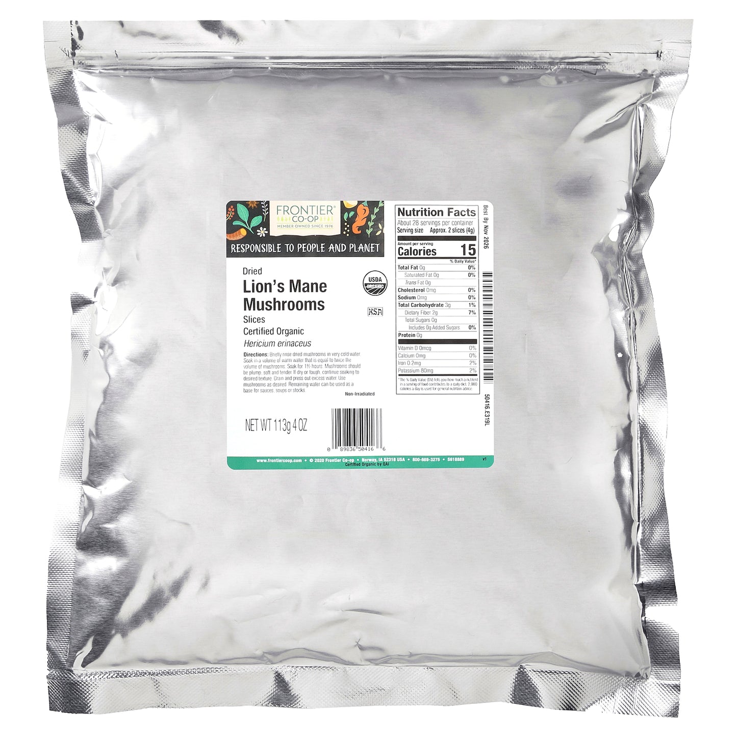 Frontier Co-op, Organic Slices Dried Lion's Mane Mushrooms, 4 oz (113 g)