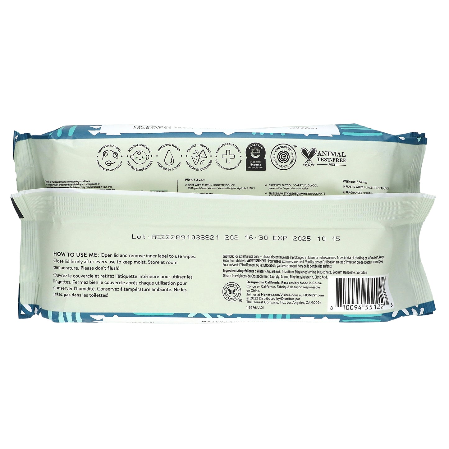 The Honest Company, Sensitive Clean Conscious Wipes, Fragrance Free, 60 Wipes
