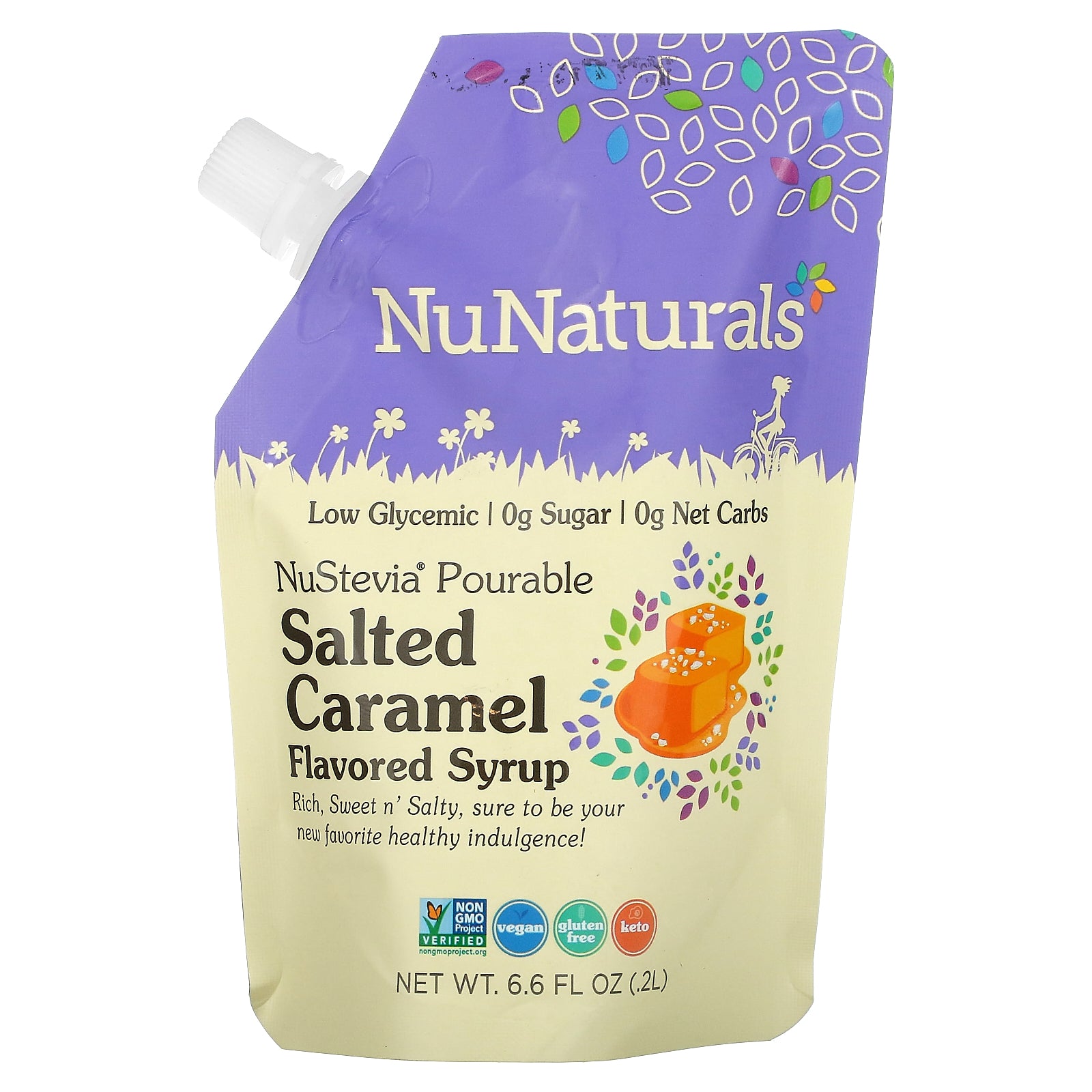 NuNaturals, NuStevia, Pourable Salted Caramel Flavored Syrup, 6.6 fl oz (.2 l)