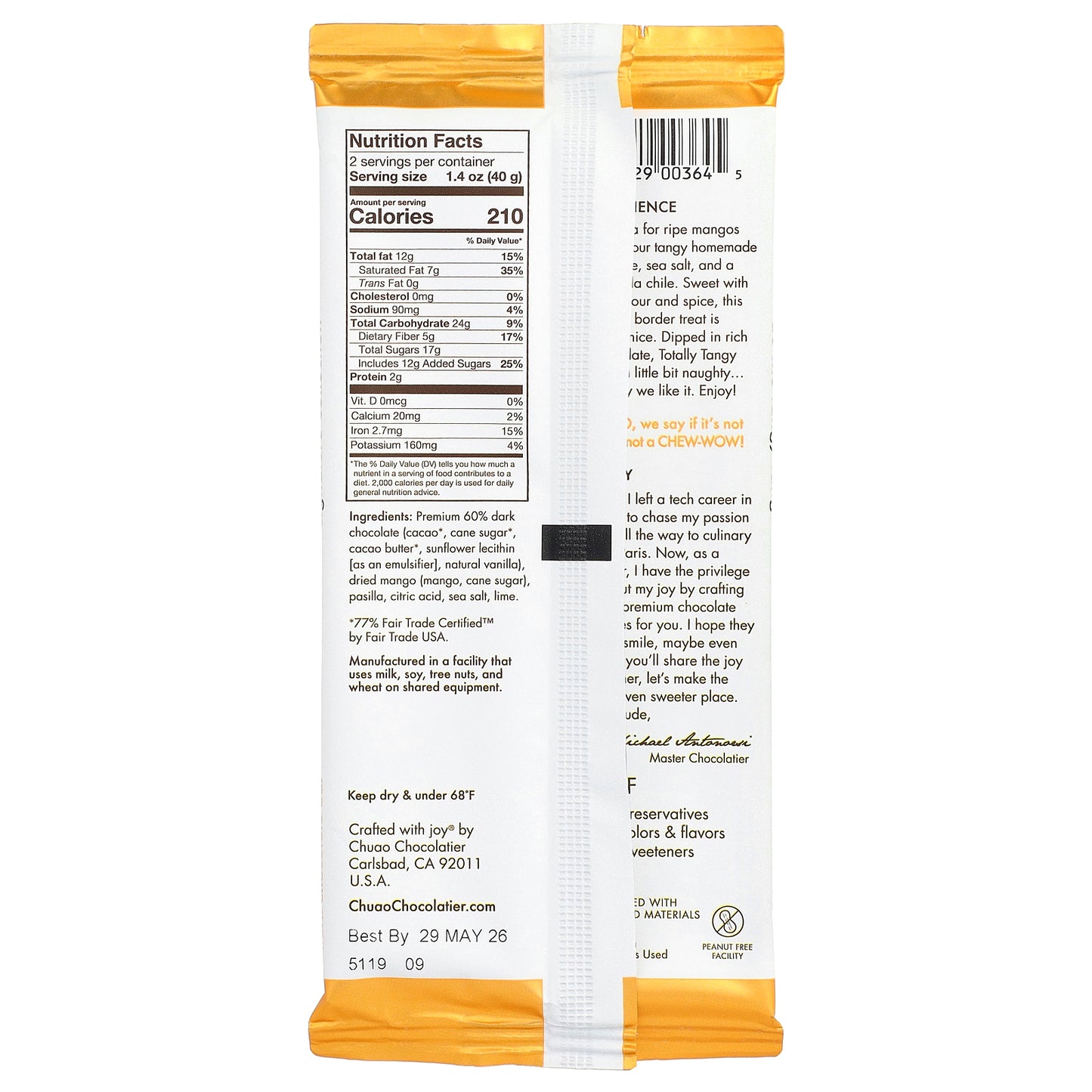 Chuao Chocolatier, Dark Chocolate Bar, Totally Tangy Mango™, 2.8 oz (80 g)