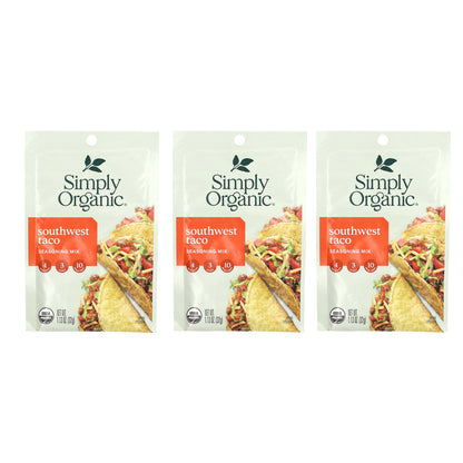 Simply Organic, Southwest Taco Seasoning Mix, 3 Packets, 1.13 oz (32 g) Each