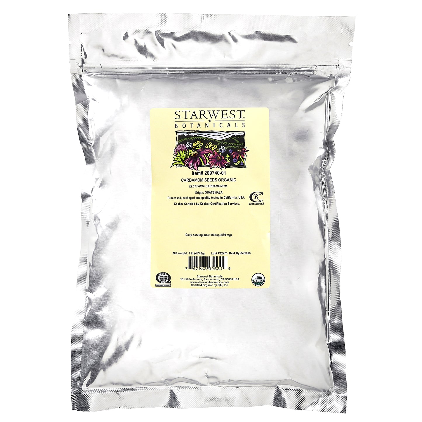 Starwest Botanicals, Organic Cardamom Seeds, 1 lb (453.6 g)