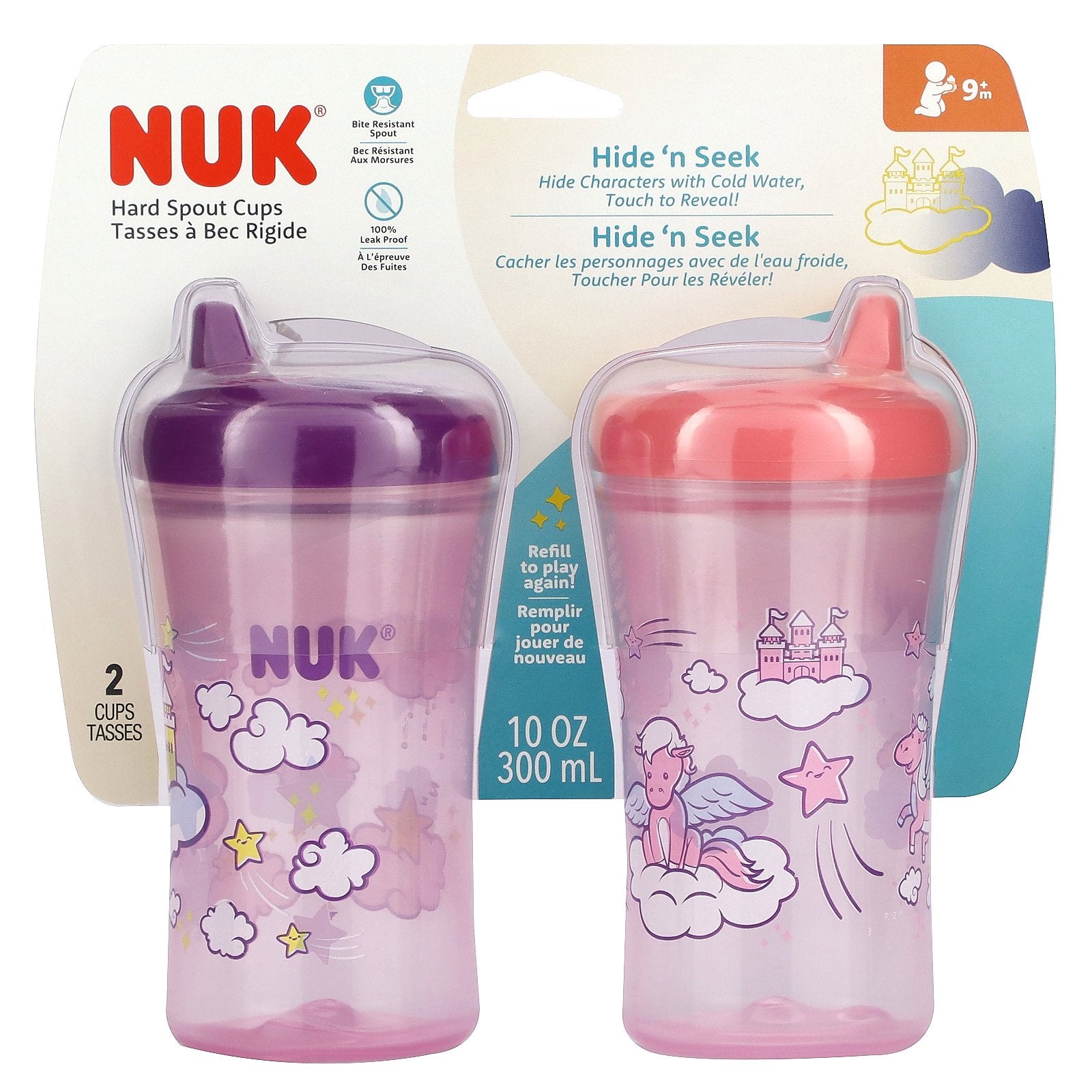 NUK, Hide 'n Seek, Hard Spout Cups, 9+ Months, Pink, 2 Cups, 10 oz (300 ml) Each