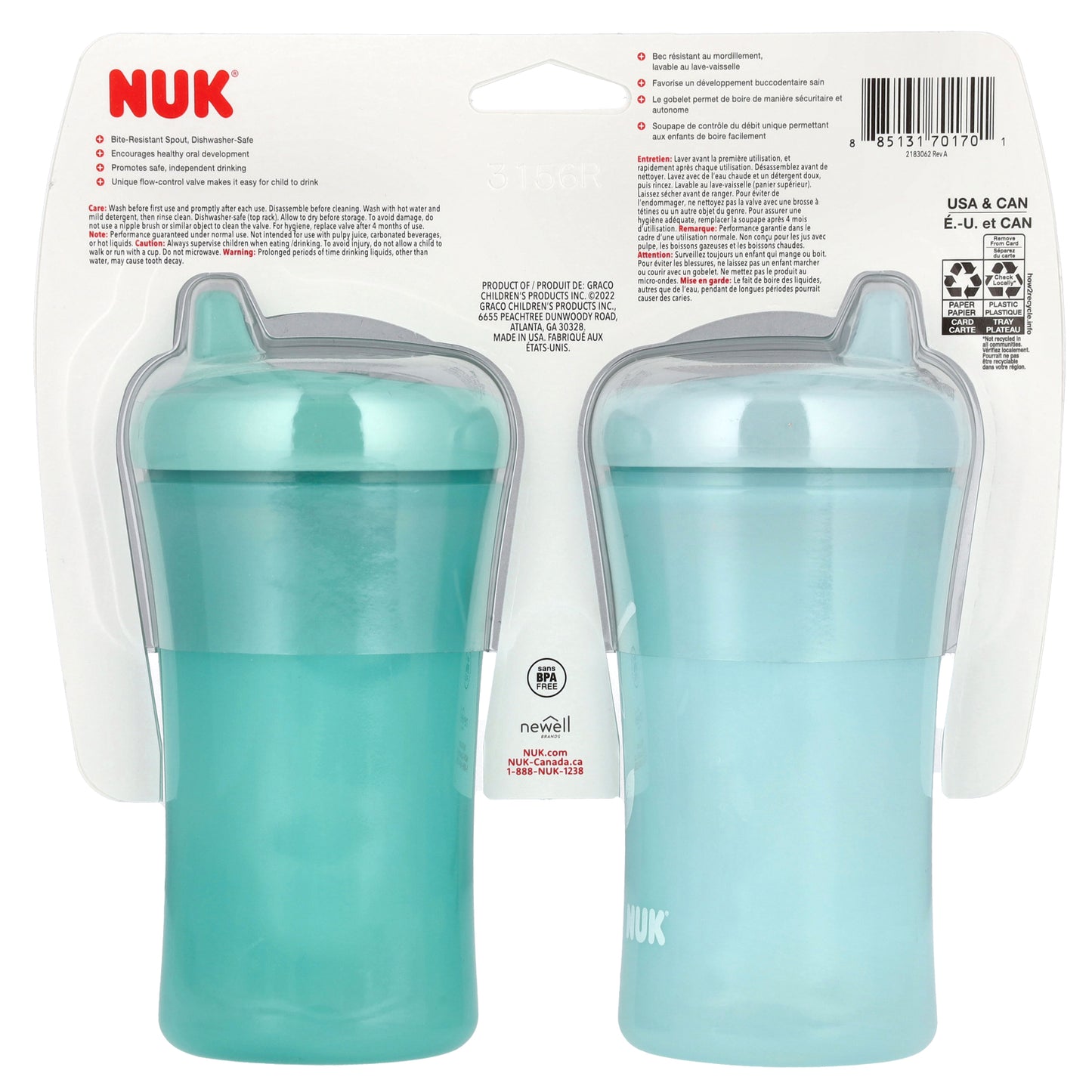 NUK, Hard Spout Cup, 9+ Months, Teal and Blue, 2 Cups, 10 oz (100 ml) Each