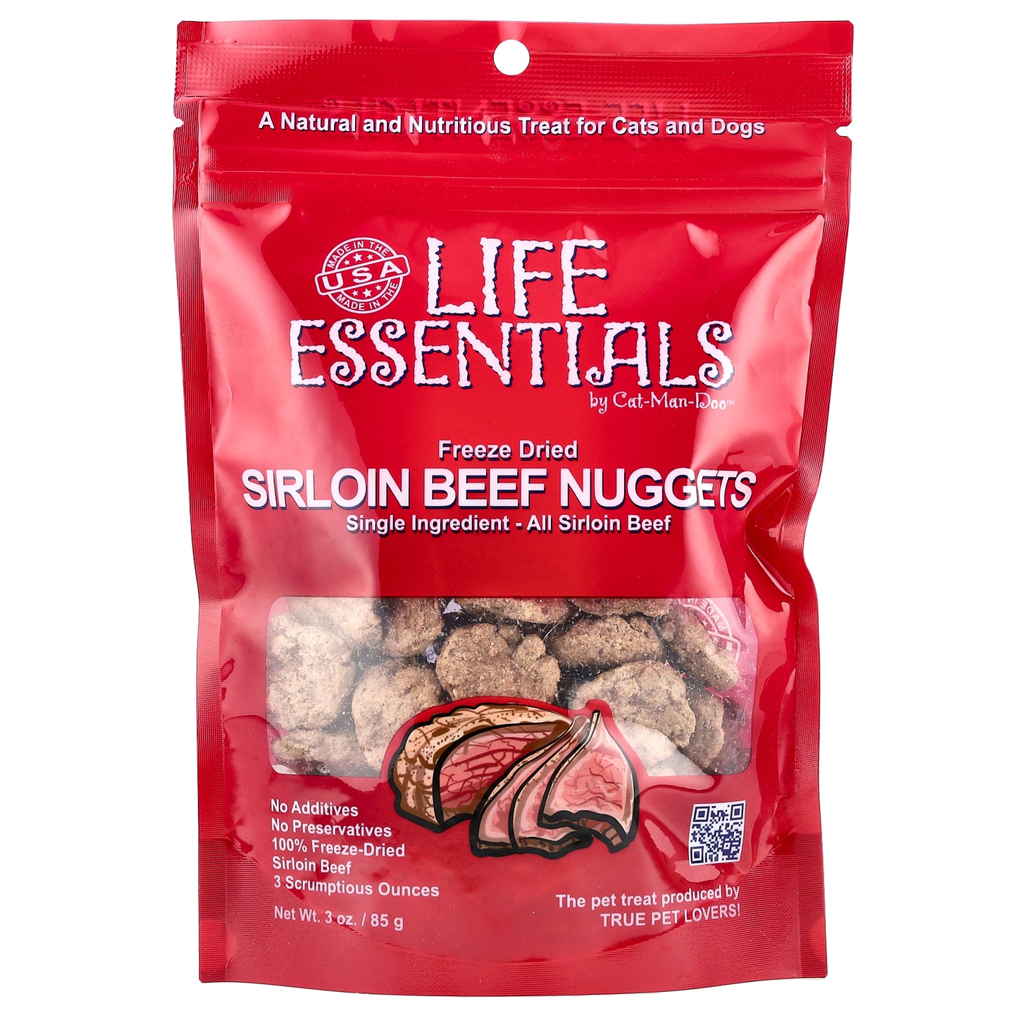 Cat-Man-Doo, Life Essentials, Freeze Dried Sirloin Beef Nuggets, For Cats and Dogs, 3 oz (85 g)