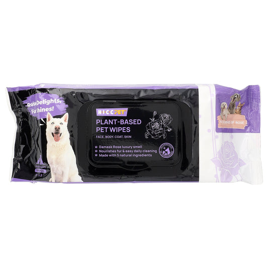HICC Pet, Plant-Based Pet Wipes, For Dogs & Cats, The Essence of Rose, 100 Wipes