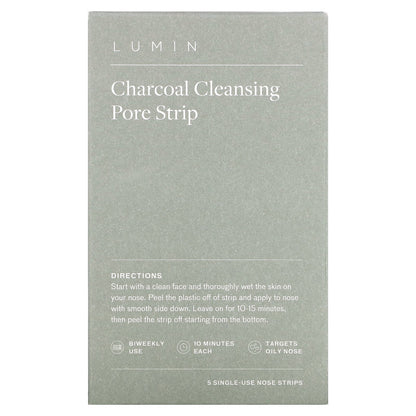 Lumin, Charcoal Cleansing Pore Strip, 5 Single-Use Nose Strips