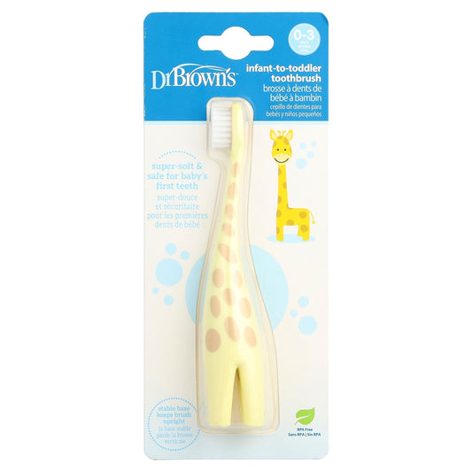 Dr. Brown's, Infant-to-Toddler Toothbrush, 0-3 Years, Yellow, Giraffe, 1 Toothbrush
