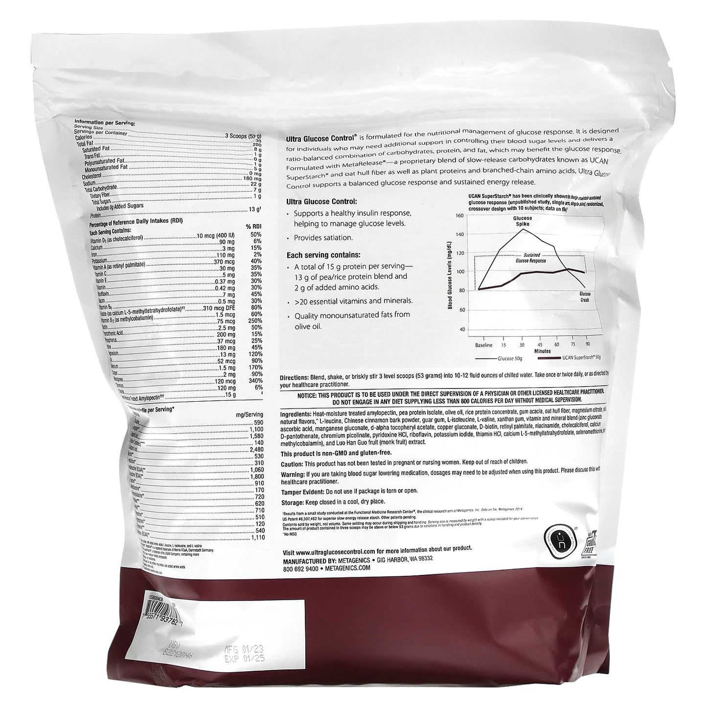 Metagenics, Ultra Glucose Control, Medical Food, Vanilla, 3 lbs (8.09 oz)