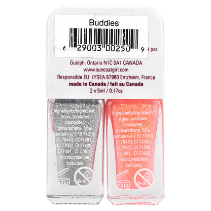 SuncoatGirl, Buddies Nail Polish Duo Set, Silver & Coral Glitter, 2 Piece Set