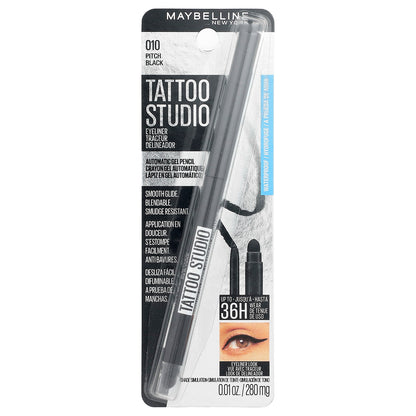 Maybelline, Tattoo Studio, Automatic Gel Pencil Eyeliner, 010 Pitch Black, 0.01 oz (280 mg)