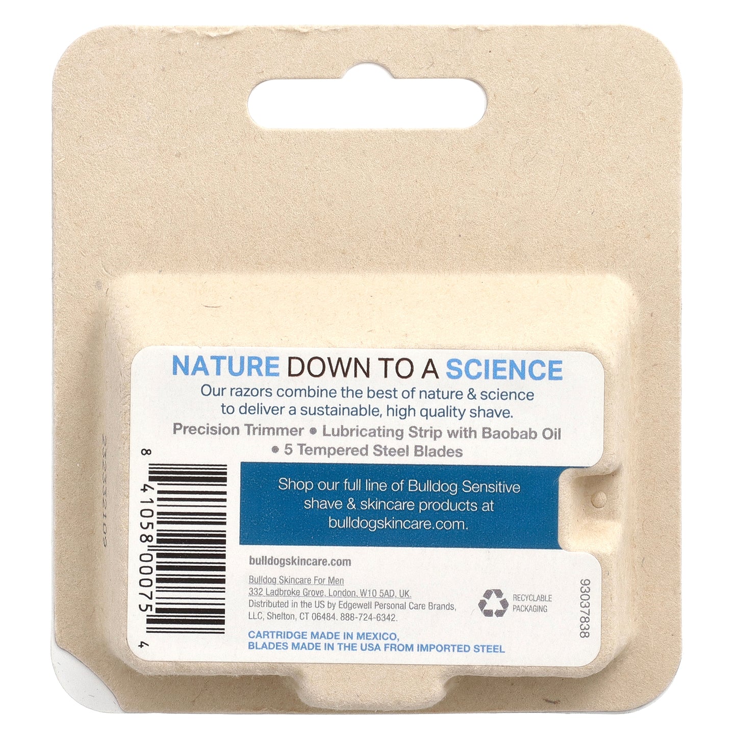 Bulldog Skincare For Men, Sensitive Steel Shaving Blades + Baobab Oil, 4 Cartridges