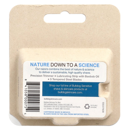 Bulldog Skincare For Men, Sensitive Steel Shaving Blades + Baobab Oil, 4 Cartridges