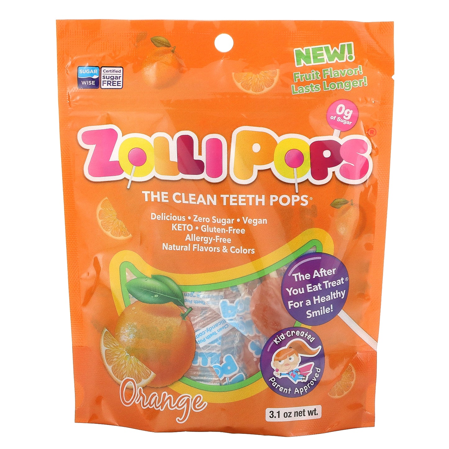 Zollipops, The Clean Teeth Pops, Orange, 3.1 oz