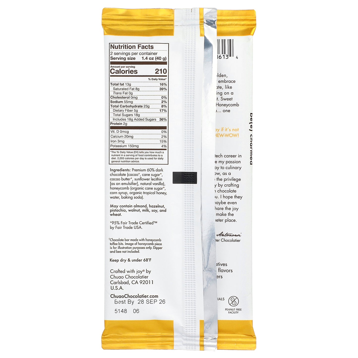 Chuao Chocolatier, Dark Chocolate Bar, Honeycomb, 2.8 oz (80 g)