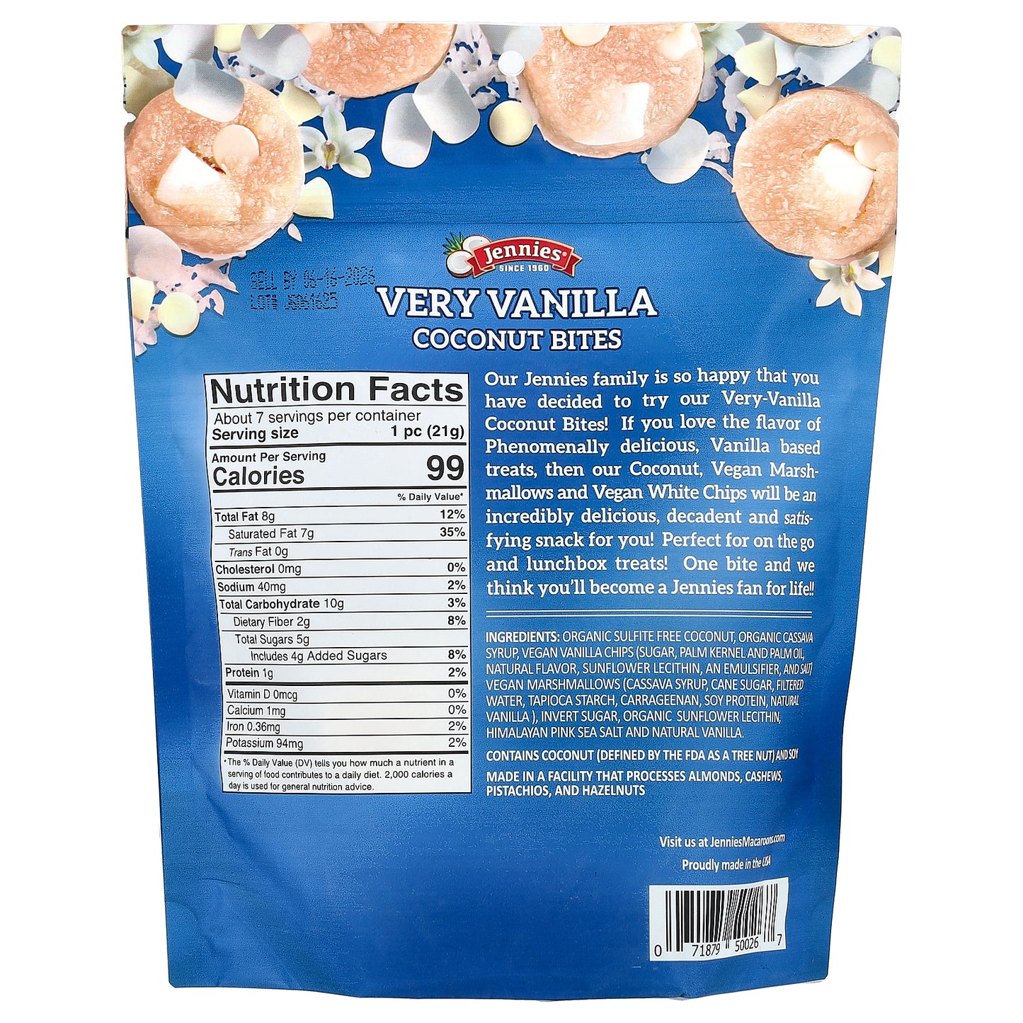 Jennies Macaroons, Very Vanilla Coconut Bites, with Marshmallows & Tender Coconut, 5.25 oz (149 g)