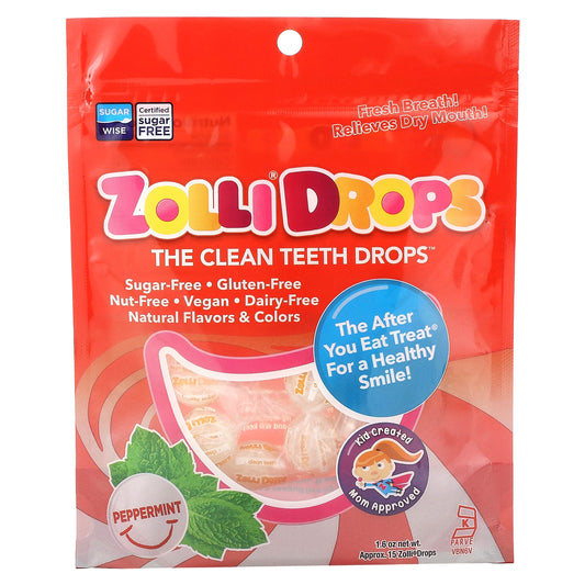 Zollipops, Zolli Drops, The Clean Teeth Drops, Peppermint, Approx. 15 Zolli Drops, 1.6 oz
