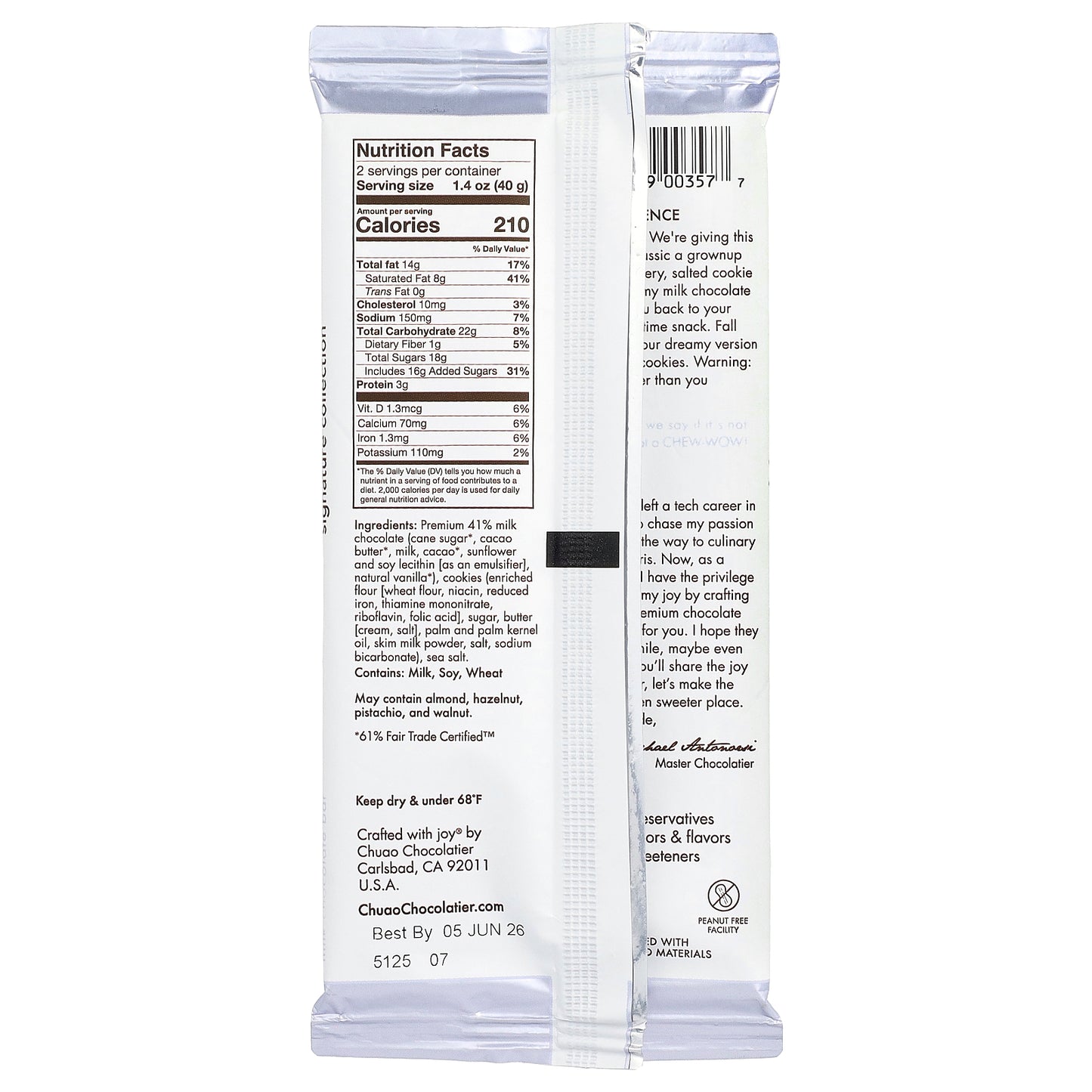 Chuao Chocolatier, Milk Chocolate Bar, Milk & Cookies, 2.8 oz (80 g)