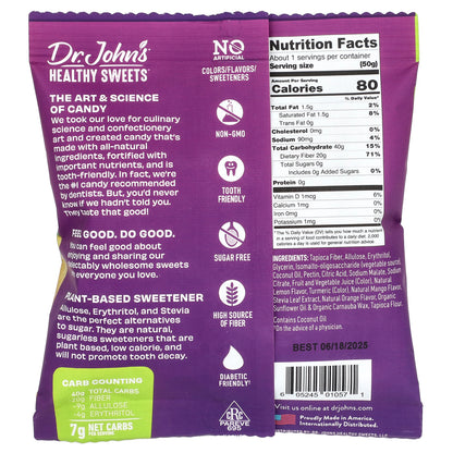 Dr. John's Healthy Sweets, Gummy Squares, Sugar Free, Lemon, Mango & Orange, 1.8 oz (50 g)