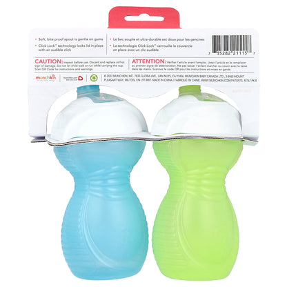 Munchkin, Click Lock™, Bite Proof Sippy Cup, 9 Months+, Light Green & Light Blue, 2 Count, 9 oz (266 ml) Each