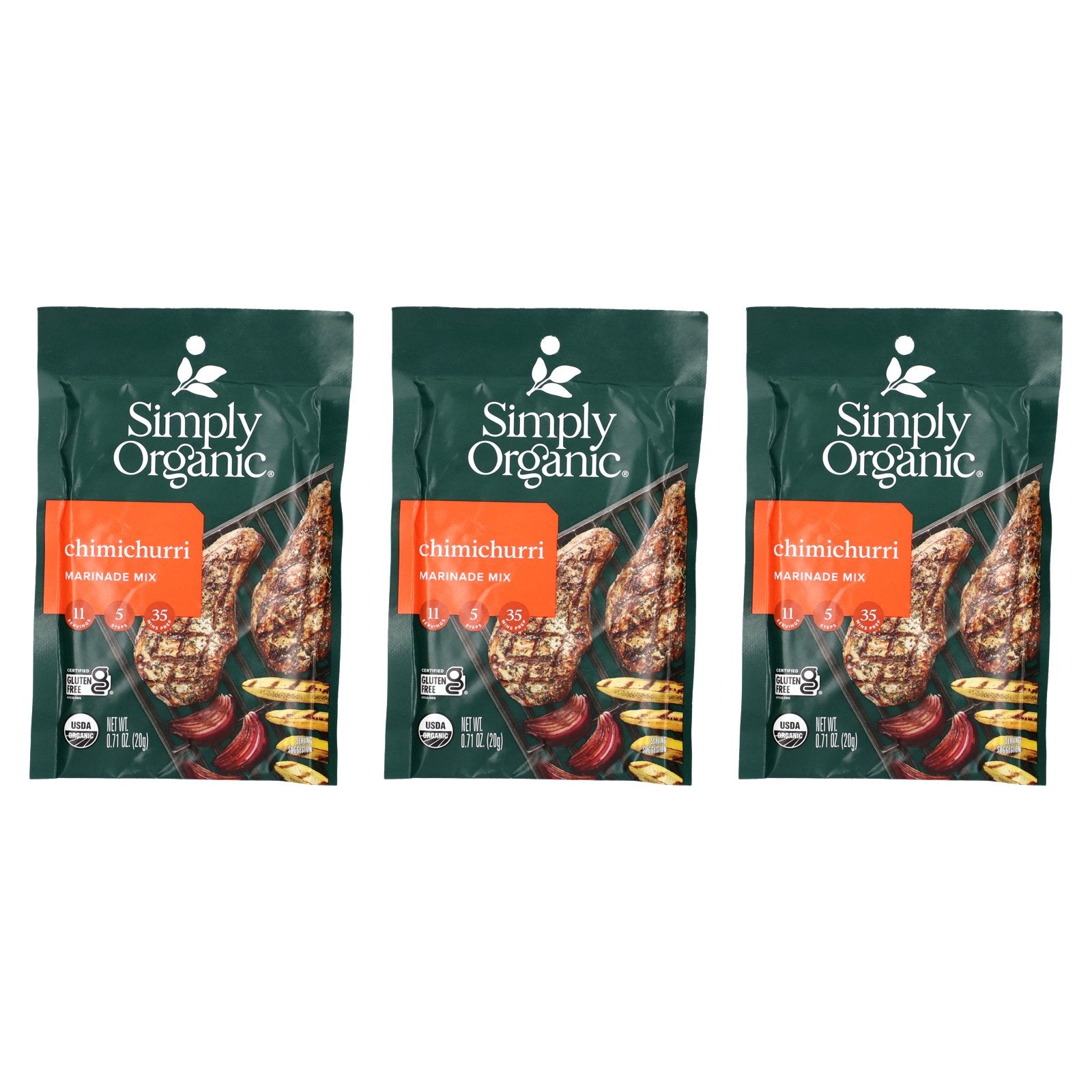 Simply Organic, Chimichurri Marinade Mix, 3 Packets, 0.71 oz (20 g) Each