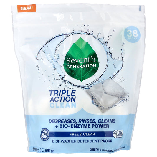 Seventh Generation, Dishwasher Detergent Packs, Free & Clear, 36 Packs, 21.3 oz (604 g)