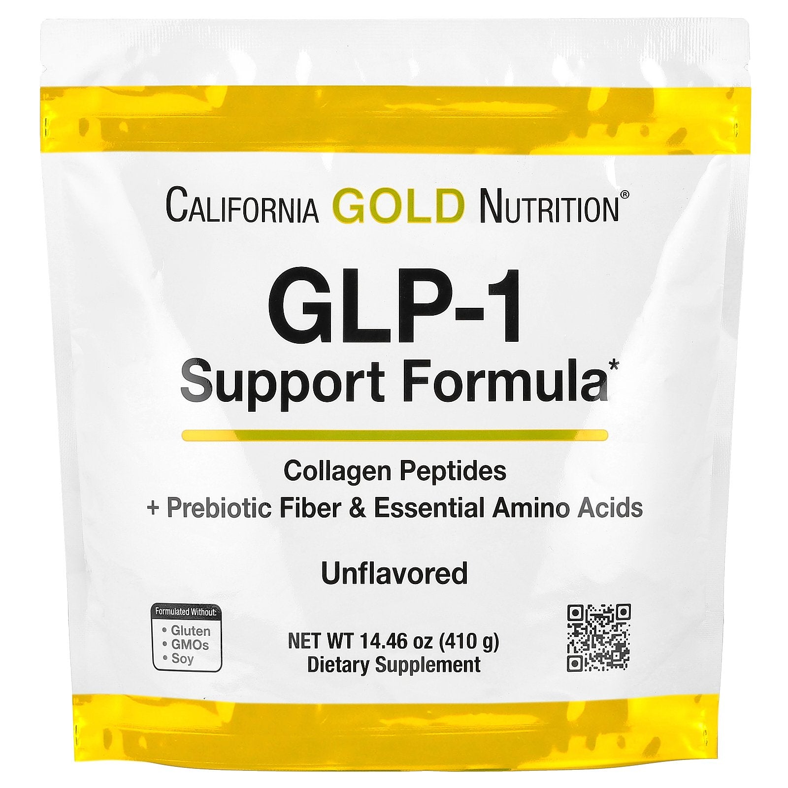 California Gold Nutrition, GLP-1 Support Formula with Collagen Peptides, Prebiotic Fiber & Essential Amino Acids, Unflavored, 14.46 oz (410 g)