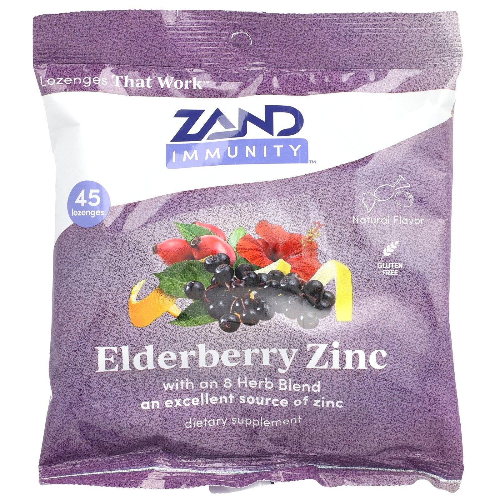 Zand, Immunity, Elderberry Zinc, Natural, 45 Lozenges