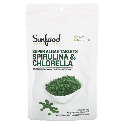 Sunfood, Super Algae Tablets Spirulina & Chlorella, 250 mg, 456 Tablets