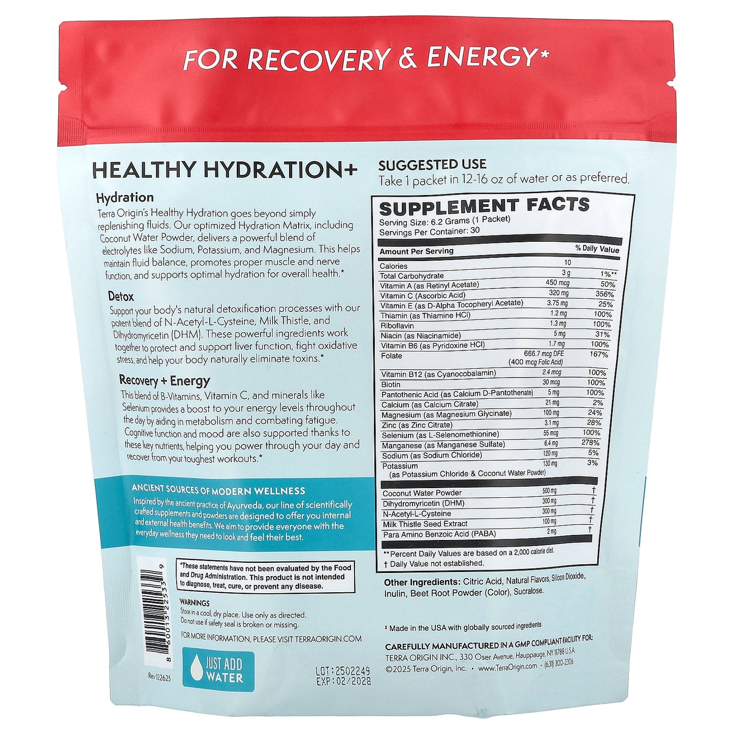 Terra Origin, Healthy Hydration+, Cranberry Limeade, 30 On-The-Go Packets, 0.22 oz (6.2 g) Each