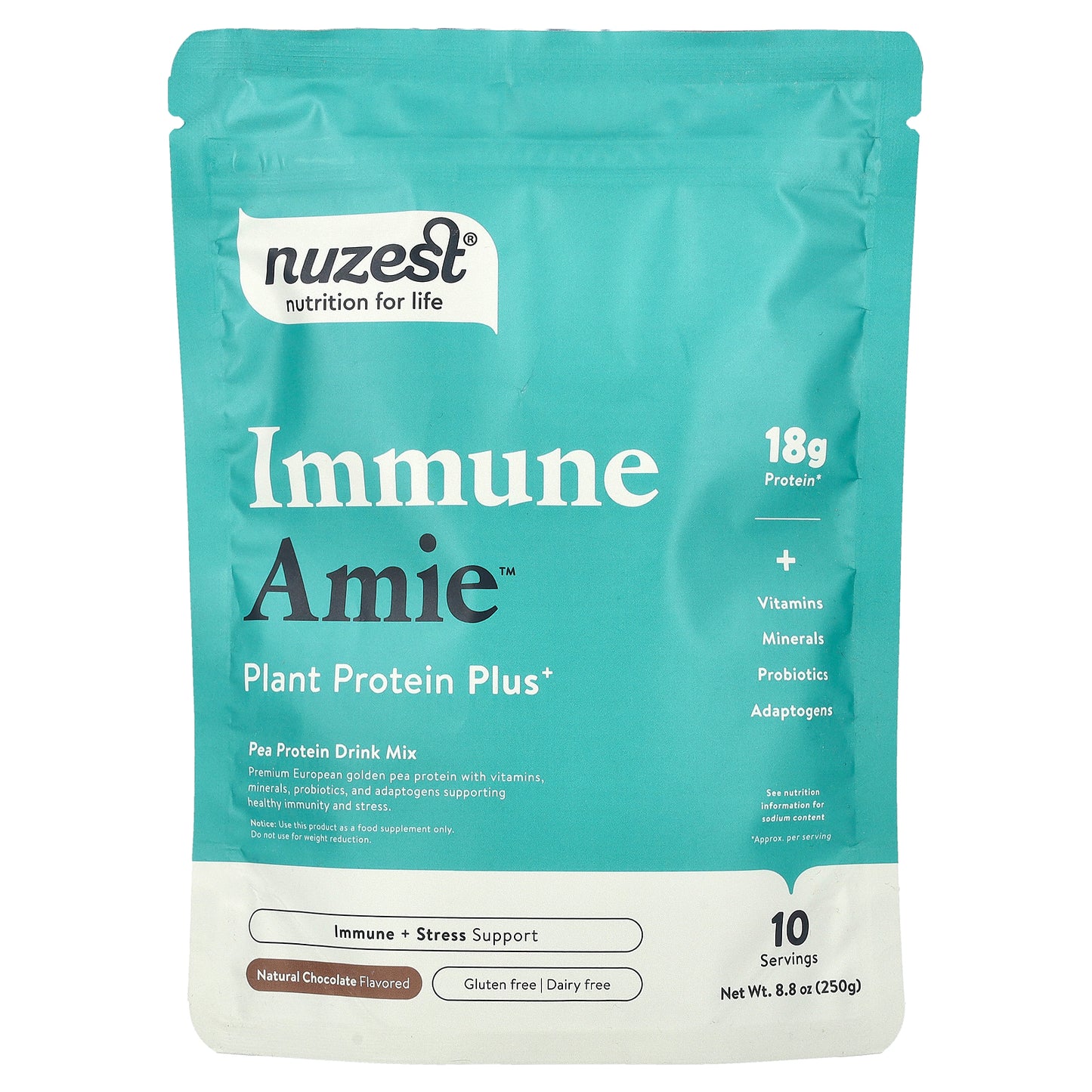 Nuzest, Immune Amie™, Plant Protein Plus+, Natural Chocolate, 8.8 oz (250 g)