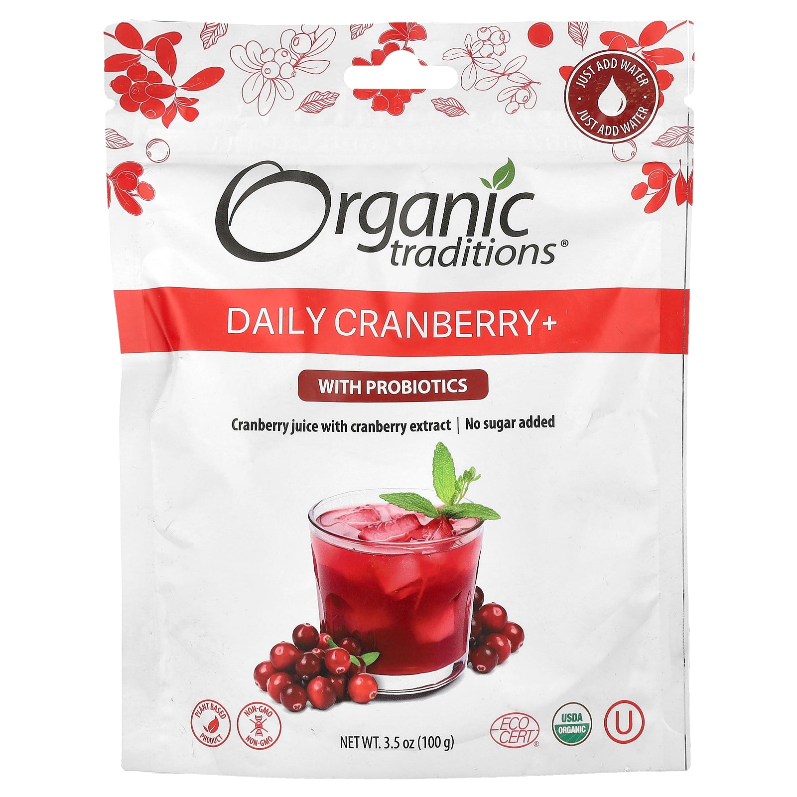 Organic Traditions, Daily Cranberry+ With Probiotics, 3.5 oz (100 g)