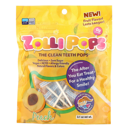 Zollipops, The Clean Teeth Pops, Peach, 3.1 oz