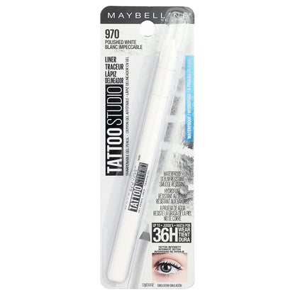 Maybelline, Tattoo Studio, Eyeliner, Sharpenable Gel Pencil, Waterproof, 970 Polished White, 0.04 oz (1.2 g)