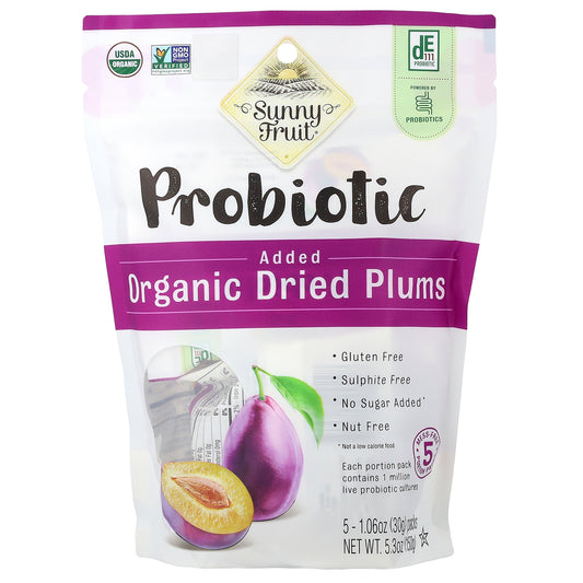 Sunny Fruit, Organic Dried Plums With Added Probiotics, 5 Packs, 1.06 oz (30 g) Each