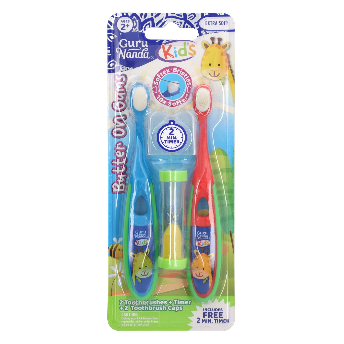 GuruNanda, Kids, Butter On Gums Toothbrush Set, Extra Soft, Ages 2+, 5 Piece Set