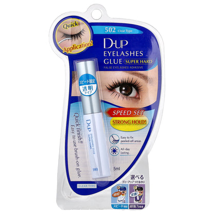 D-UP, Eyelashes Glue Super Hard, False Eyelashes Adhesive, 502 Clear Type, 0.7 fl oz (5 ml)