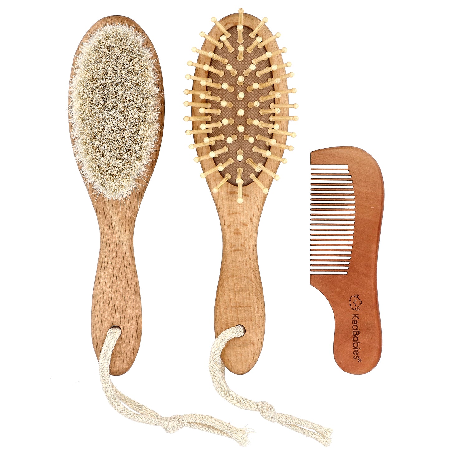 KeaBabies, Baby Hair Brush and Comb Set, Dark Walnut, 3 Piece Set