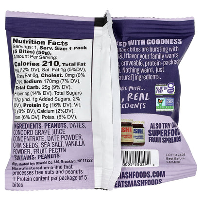 Smash Foods, Snack Bites, Peanut Butter & Concord Grape Jam, 5 Bites, 1.8 oz (50 g)