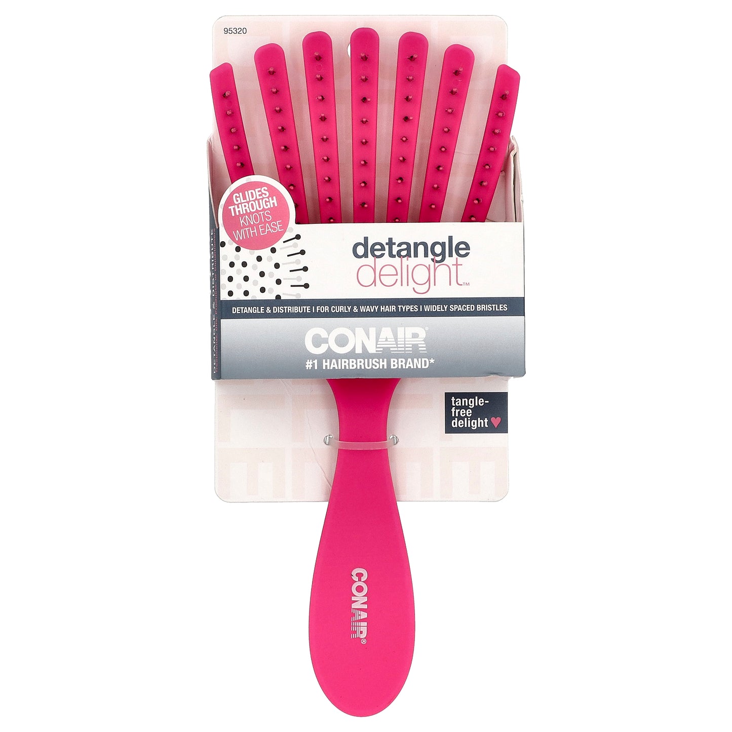 Conair, Detangle Delight™ Hair Brush, For Curly & Wavy Hair Types, Pink, 1 Brush