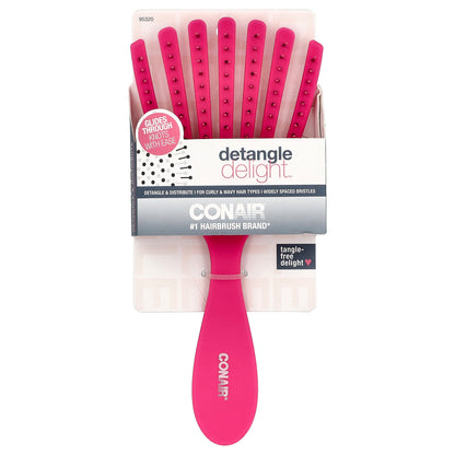 Conair, Detangle Delight™ Hair Brush, For Curly & Wavy Hair Types, Pink, 1 Brush