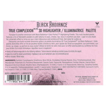 Black Radiance, True Complexion, 3D Highlighter Palette, 8035 Luminosity, 0.38 oz (11 g)